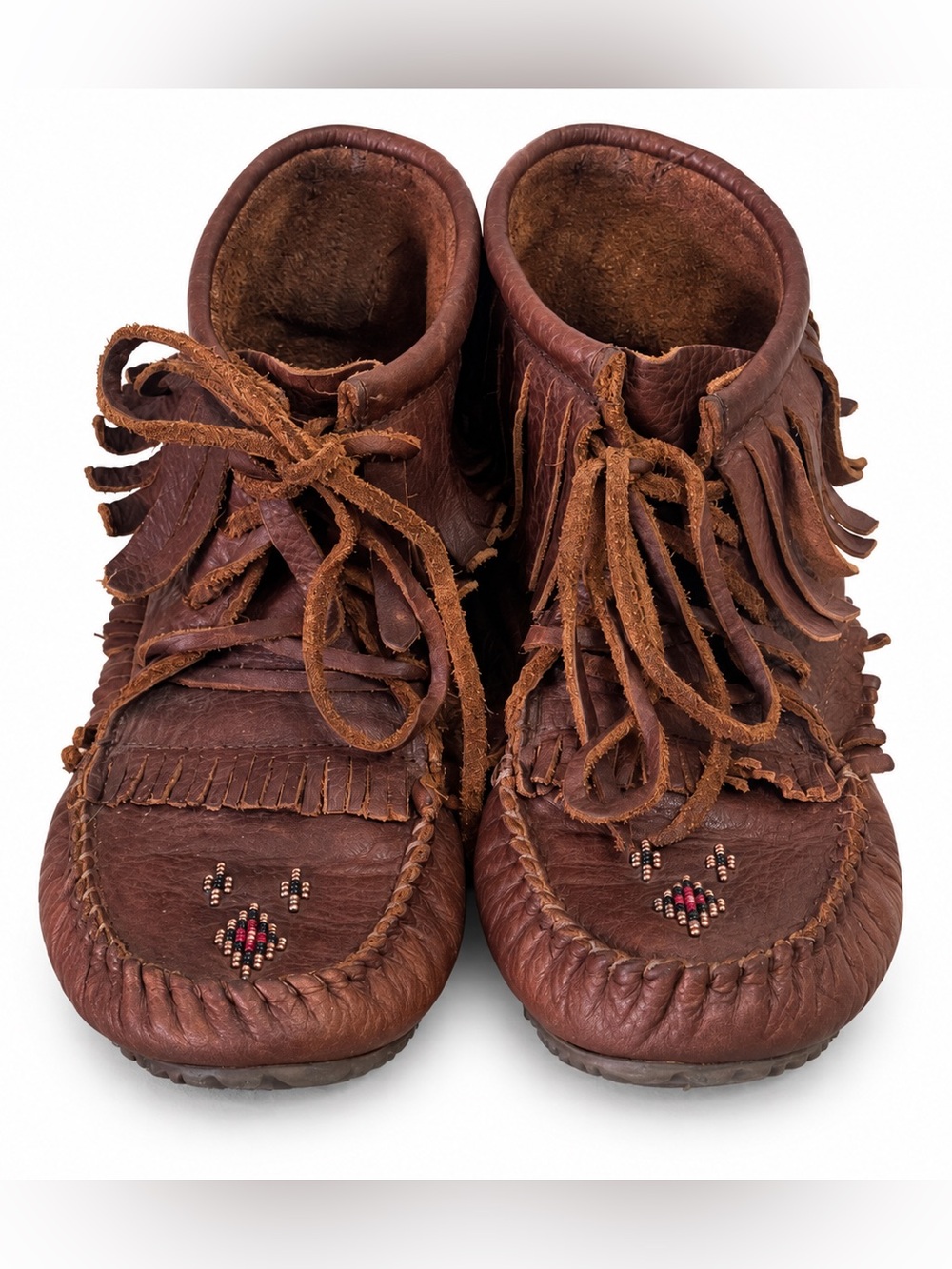 Manitobah Harvester Moccasins Ankle boots Unlined Brown Leather Fringe Sz 8